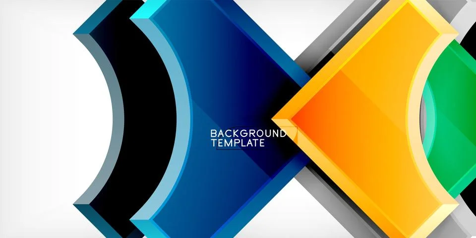 Arrow with round elements. Color geometric shapes background. Vector Illustrazione stock