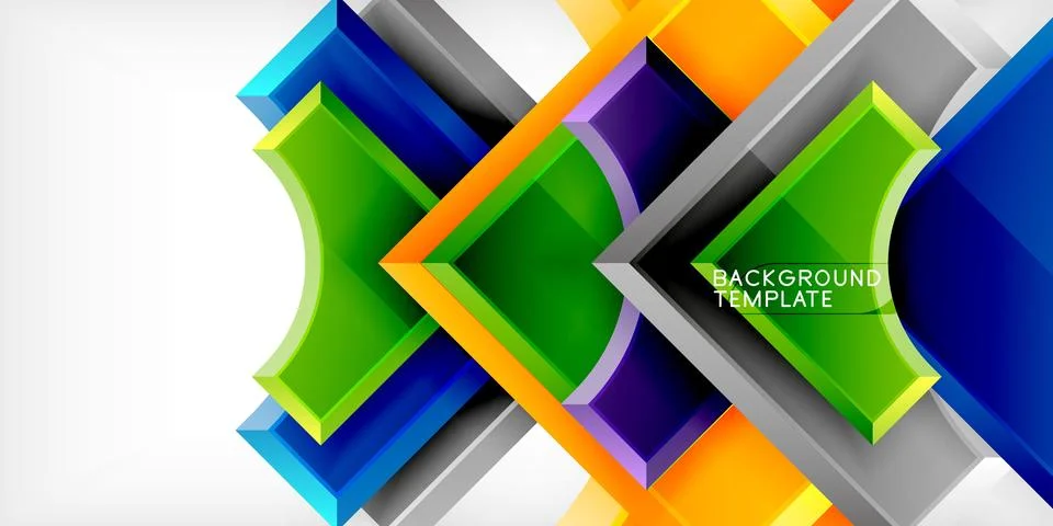 Arrow with round elements. Color geometric shapes background. Vector Illustrazione stock
