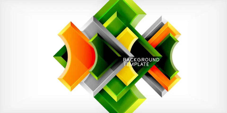 Arrow with round elements. Color geometric shapes background. Vector Stock Illustration