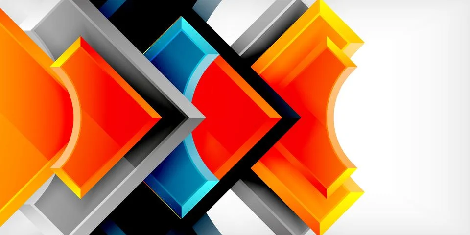 Arrow with round elements. Color geometric shapes background. Vector Illustrazione stock