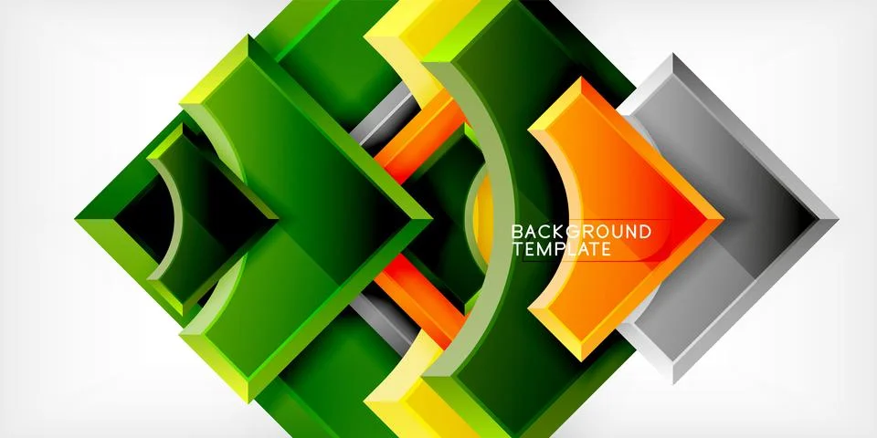 Arrow with round elements. Color geometric shapes background. Vector Illustrazione stock