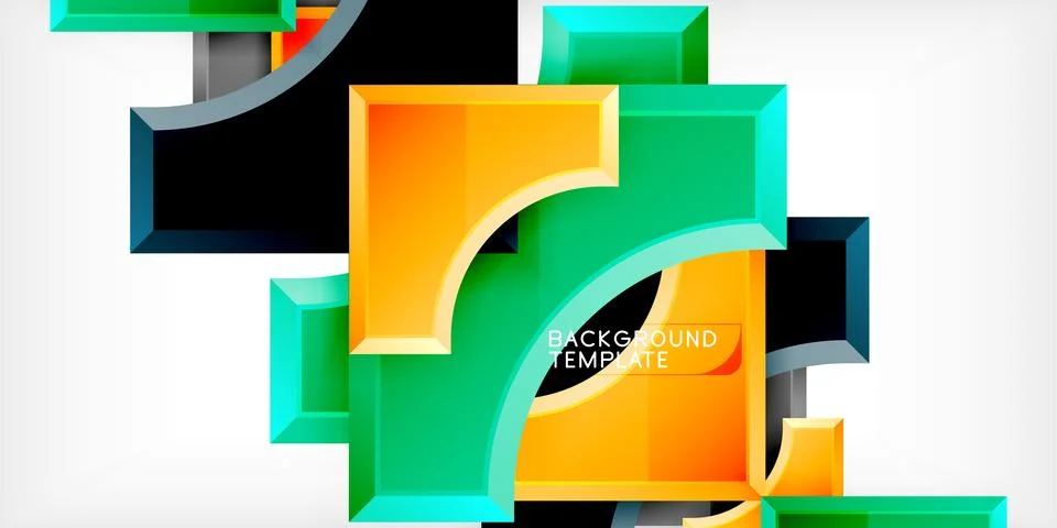 Arrow with round elements. Color geometric shapes background. Vector Stock Illustration