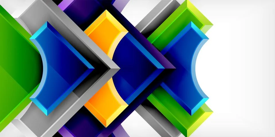 Arrow with round elements. Color geometric shapes background. Vector Stock Illustration