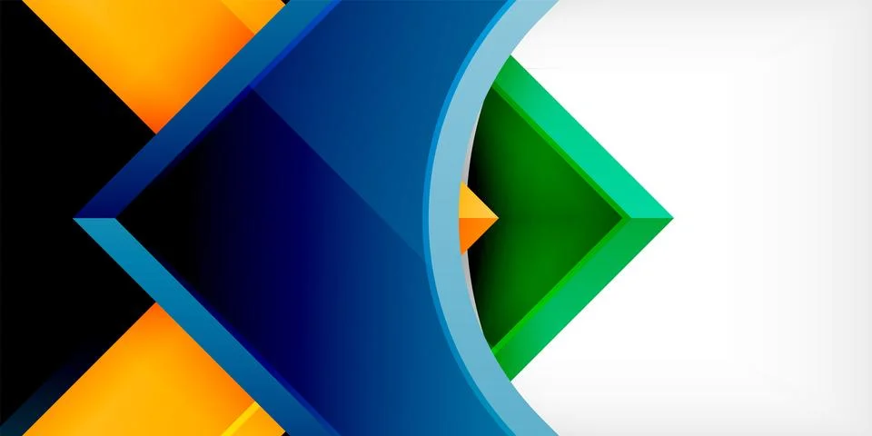 Arrow with round elements. Color geometric shapes background. Vector Illustrazione stock