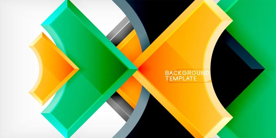 Arrow with round elements. Color geometric shapes background. Vector 스톡 일러스트