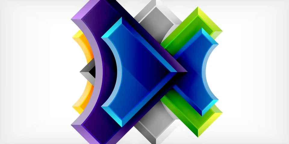 Arrow with round elements. Color geometric shapes background. Vector Illustrazione stock