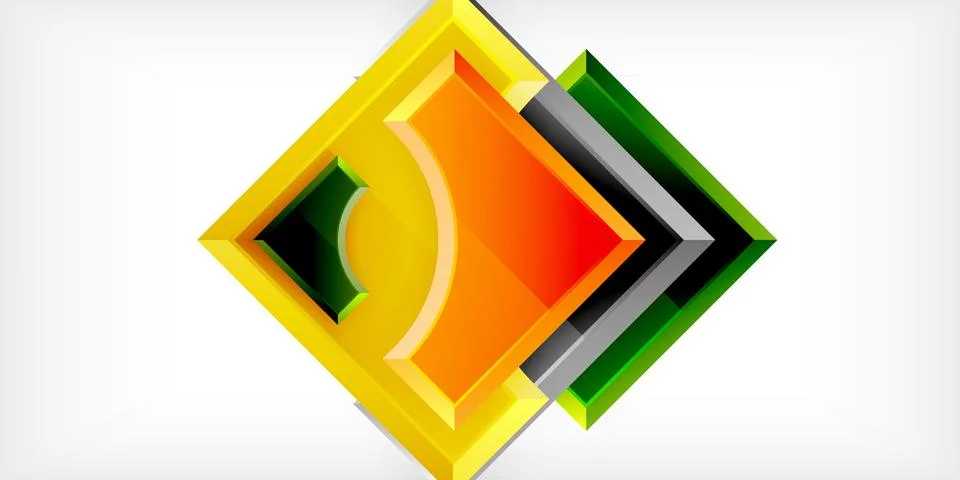 Arrow with round elements. Color geometric shapes background. Vector Stock Illustration