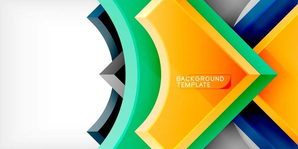 Arrow with round elements. Color geometric shapes background. Vector Stock Illustration