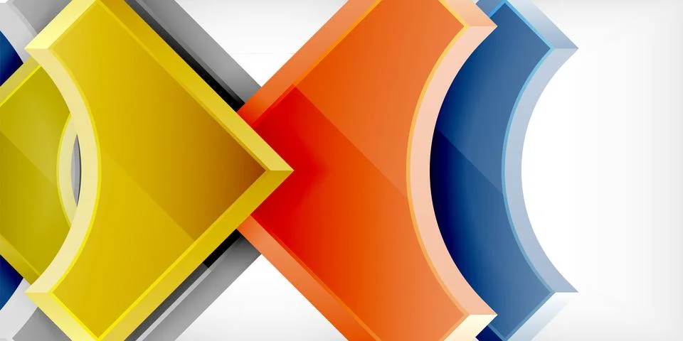 Arrow with round elements. Color geometric shapes background. Vector Stock Illustration