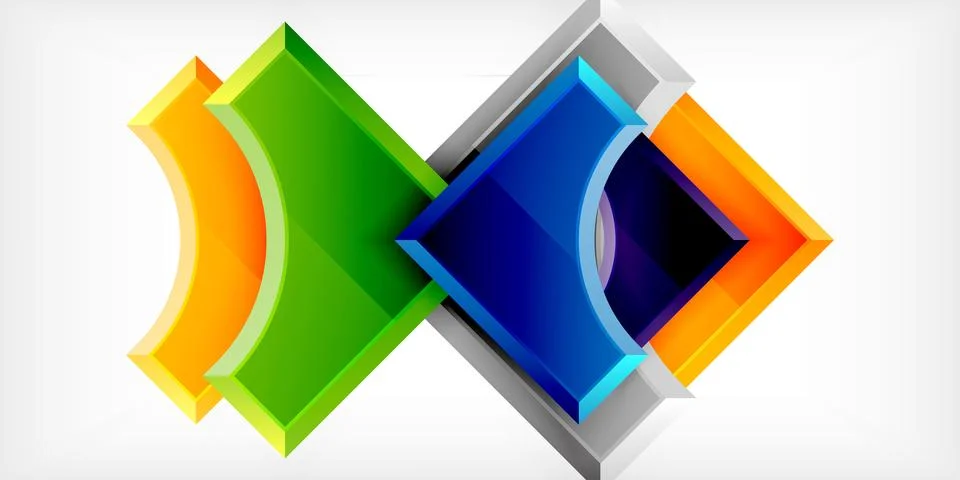 Arrow with round elements. Color geometric shapes background. Vector Illustrazione stock