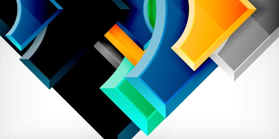 Arrow with round elements. Color geometric shapes background. Vector Stock Illustration