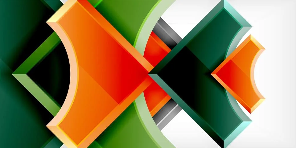 Arrow with round elements. Color geometric shapes background. Vector Stock Illustration