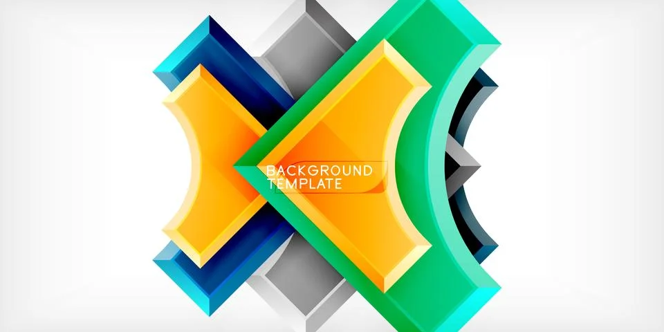 Arrow with round elements. Color geometric shapes background. Vector Illustrazione stock