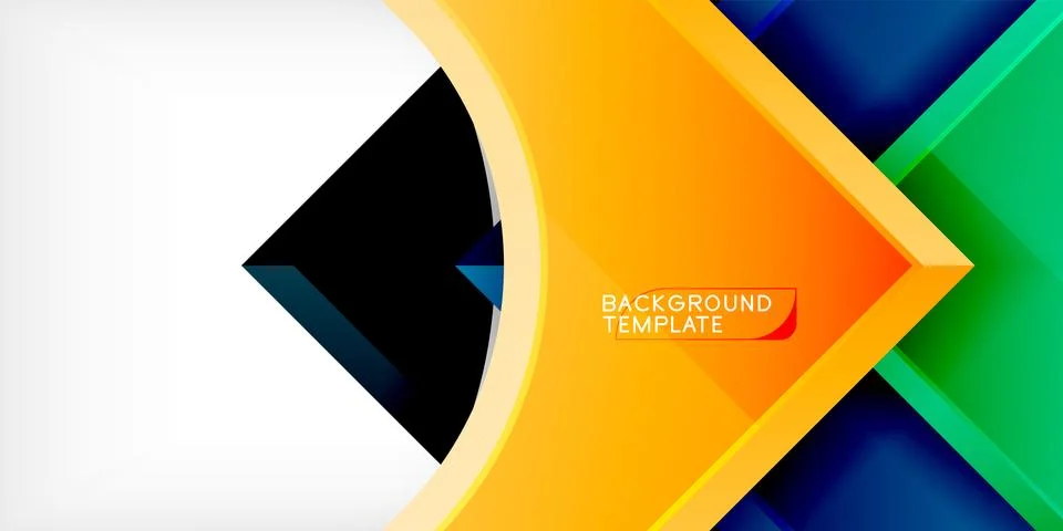 Arrow with round elements. Color geometric shapes background. Vector Illustrazione stock