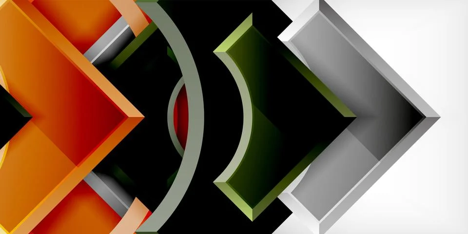 Arrow with round elements. Color geometric shapes background. Vector Illustrazione stock