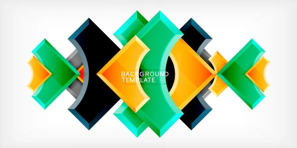 Arrow with round elements. Color geometric shapes background. Vector Illustrazione stock