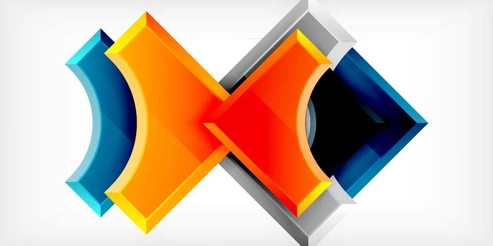 Arrow with round elements. Color geometric shapes background. Vector Stock Illustration