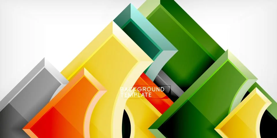 Arrow with round elements. Color geometric shapes background. Vector Illustrazione stock