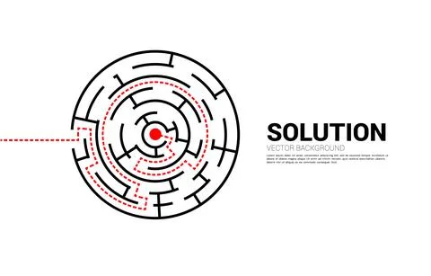 Arrow with route path to center of the maze. Business concept for problem sol Illustrazione stock