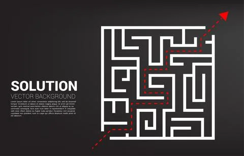 Arrow with route path to exit the maze. Business concept for problem solving  Stock Illustration