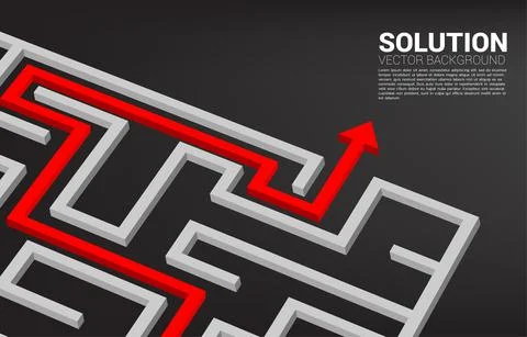 Arrow with route path to exit the maze. Business concept for problem solving Illustrazione stock