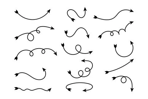 Arrow scribble, arrow doodle line, arrow curved and swirl Stock Illustration