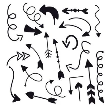 Arrow seamless pattern. Hand drawn doodle wavy and curved pointer elements wi Stock Illustration