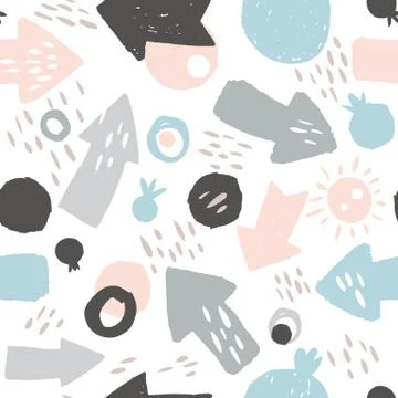 Arrow seamless pattern on white background. Hand draw arrows pattern backdrop Stock Illustration