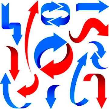 Arrow set in blue and red. Isolated and shadow style. Stock Illustration