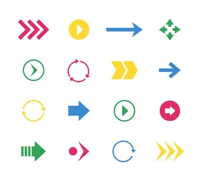 Arrow set. Colorful pointers, simple round and straight navigation. Web icons Stock Illustration