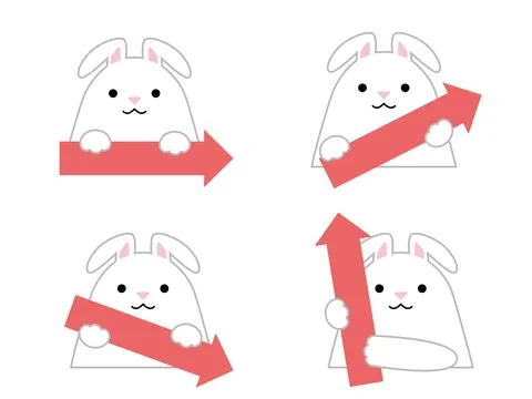 Arrow set pointing in 4 directions of a cute white rabbit. Stock Illustration