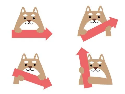 Arrow set pointing in 4 directions of a cute Shiba Inu. Illustrazione stock