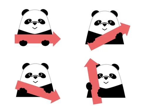 Arrow set pointing in 4 directions of cute panda. Stock Illustration