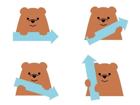 Arrow set pointing in 4 directions of a cute bear. Stock Illustration