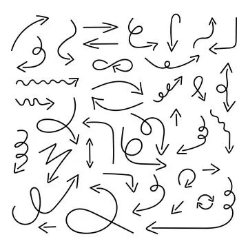 Arrow set in sketch style. Arrows icon drawing element. Vector 库存插图