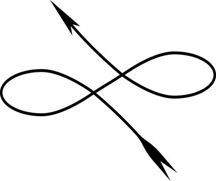 Arrow shape infinity, direction vector  complex infinite path Illustrazione stock