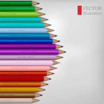 Arrow shape of rainbow colored pencils on white background. Stock Illustration