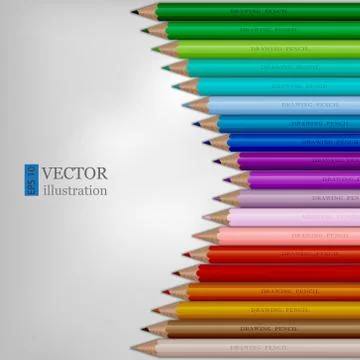 Arrow shape of rainbow colored pencils on white background. Stock Illustration
