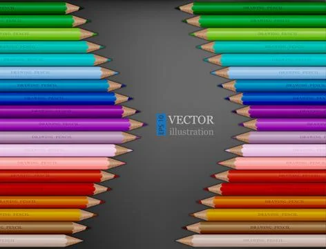 Arrow shape of rainbow colored pencils on dark grey background. Stock Illustration