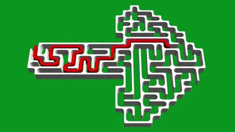 Arrow shaped 3d maze with solution path on green screen background Stock Footage 317314887