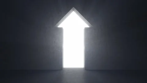 The arrow-shaped opening in the wall glows with bright light. Stock Footage 288735779