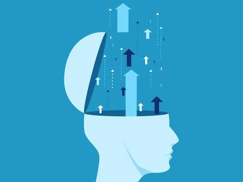 Arrow shoots out of head. concept of development Illustrazione stock