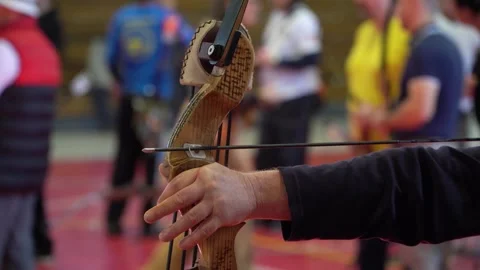 Arrow is shot from recurve bow Stock Footage 332417960