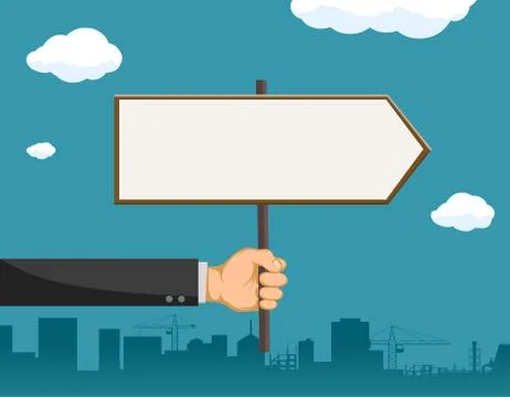 Arrow sign in human hand. Empty direction indicator template Stock Illustration