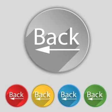 Arrow sign icon. Back button. Navigation symbol. Set of colored buttons Vecto Stock Illustration