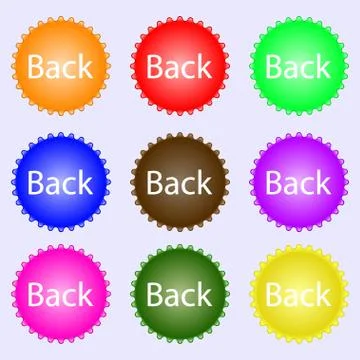 Arrow sign icon. Back button. Navigation symbo. A set of nine different color Stock Illustration