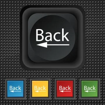 Arrow sign icon. Back button. Navigation symbol. Set of colored buttons Stock Illustration