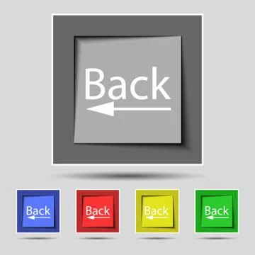 Arrow sign icon. Back button. Navigation symbol. Set of colored buttons Illustrazione stock