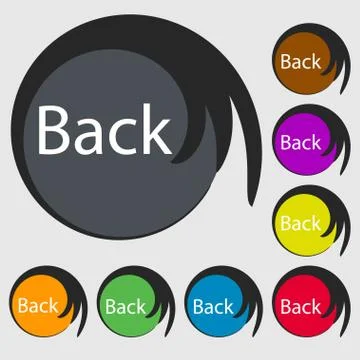 Arrow sign icon. Back button. Navigation symbol. Symbols on eight colored button Stock Illustration