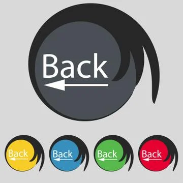 Arrow sign icon. Back button. Navigation symbol. Set of colored buttons Stock Illustration